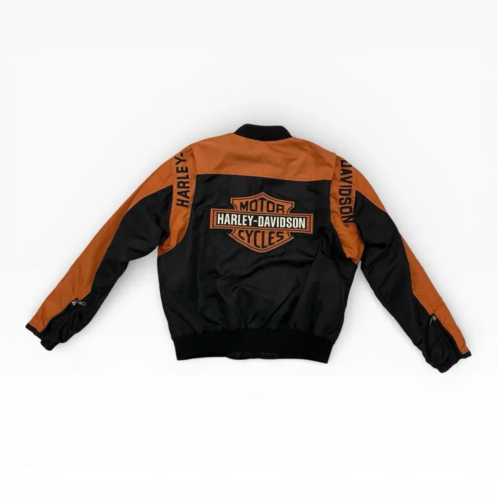 Harley Davidson Men's Orange Black Nylon Jacket Medium